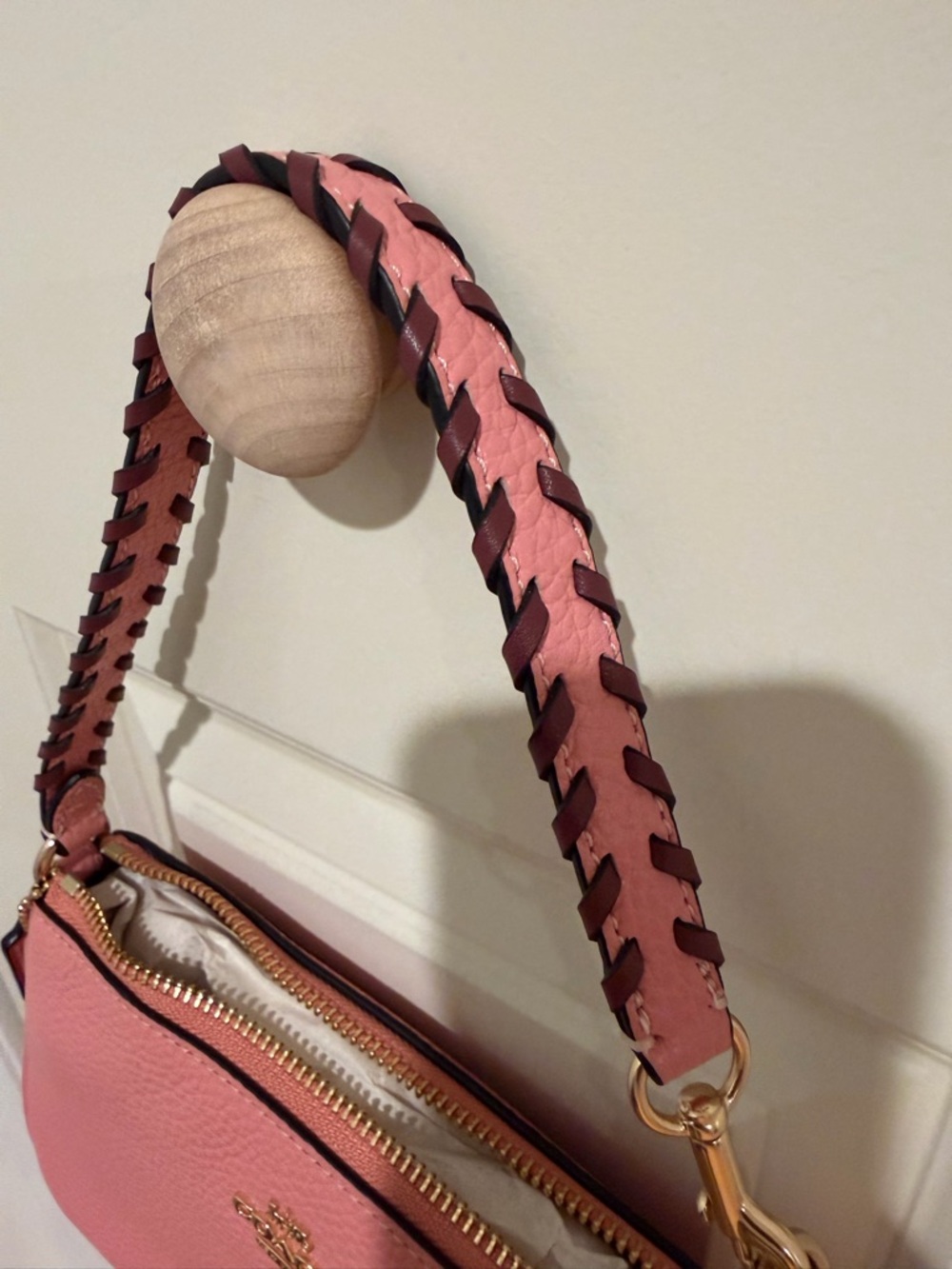 Coach Pink Pebbled Leather Mini Bag with Braided Strap - Picture 2 of 2